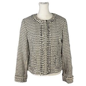 APOSTROPHE Women’s Tweed Blazer Jacket Knit Preppy Fringe Petite Size 10P Zip